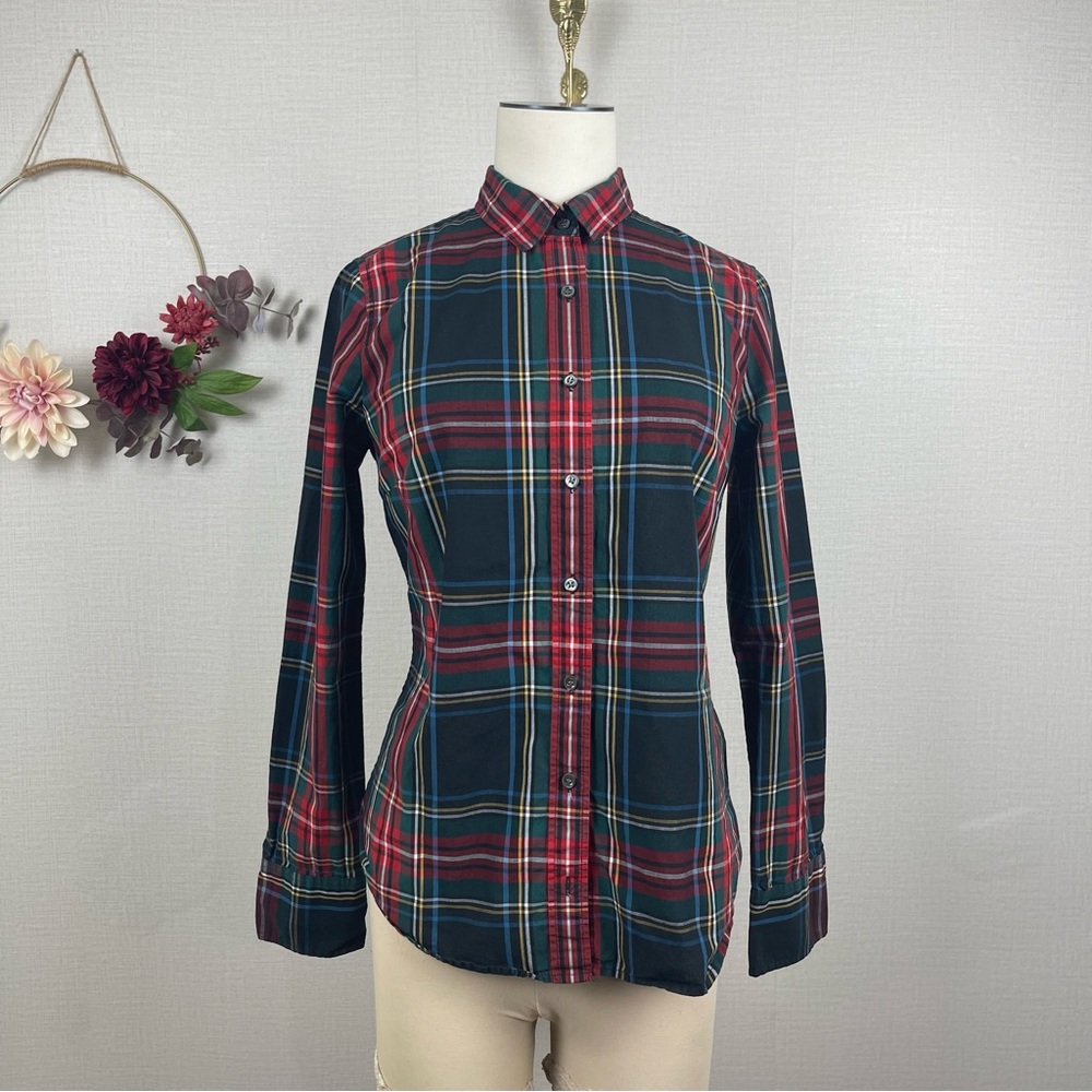 J Crew Perfect Plaid Shirt Button Down Slim Fit Size 2